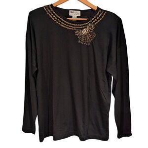 Chelsea Way by Traum Bee Black Embellished Chain & Bead Long Sleeve Top Large